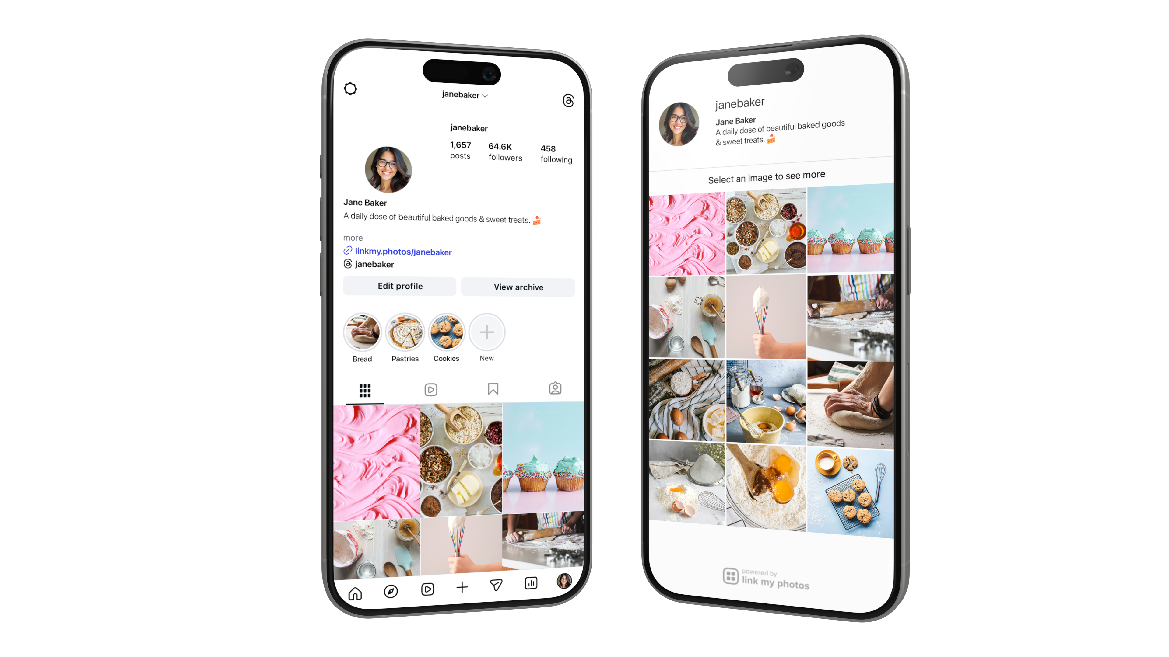 Brand landing page with linked photos on desktop and mobile