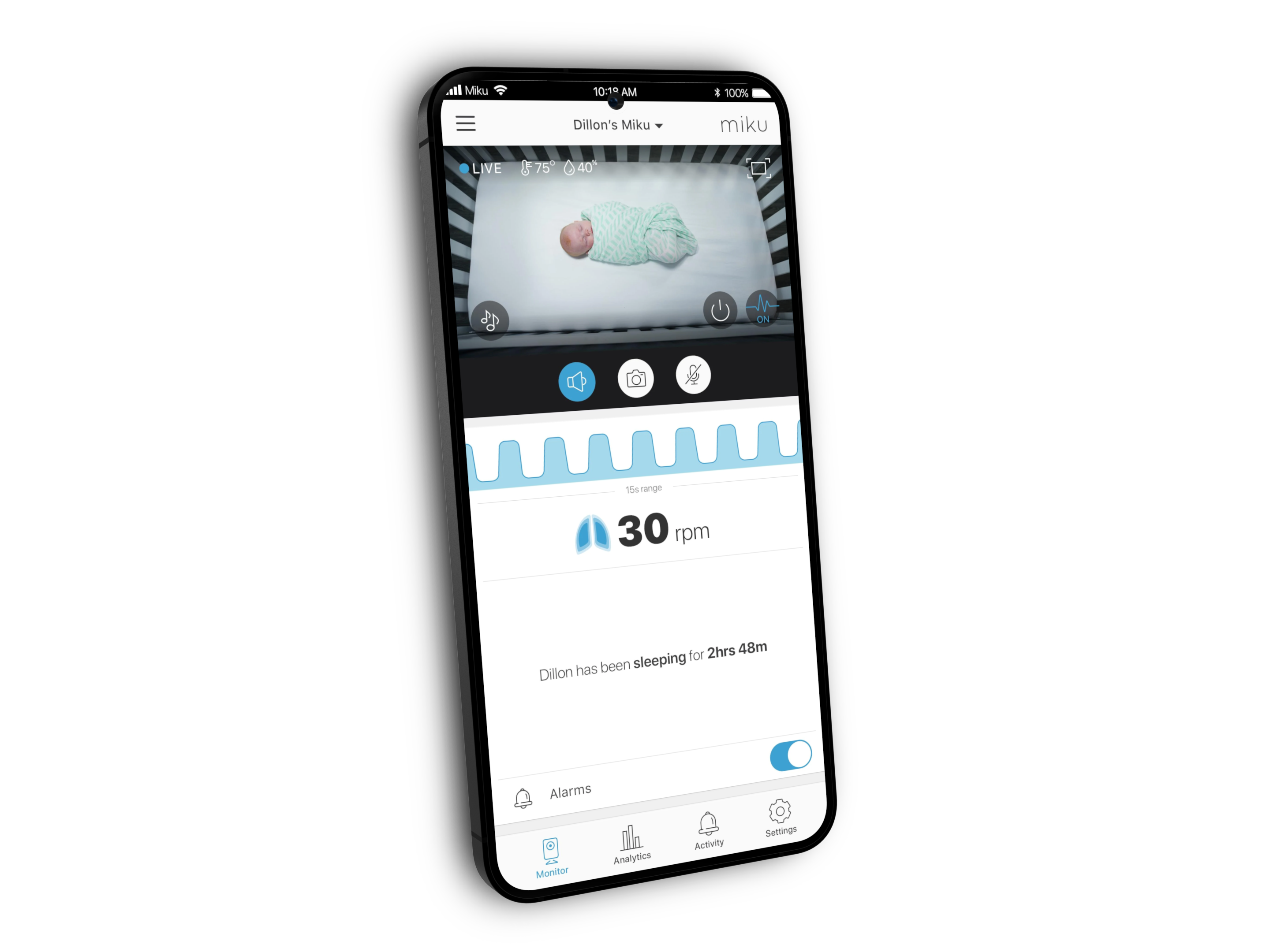Live breathing waveform with RPM display